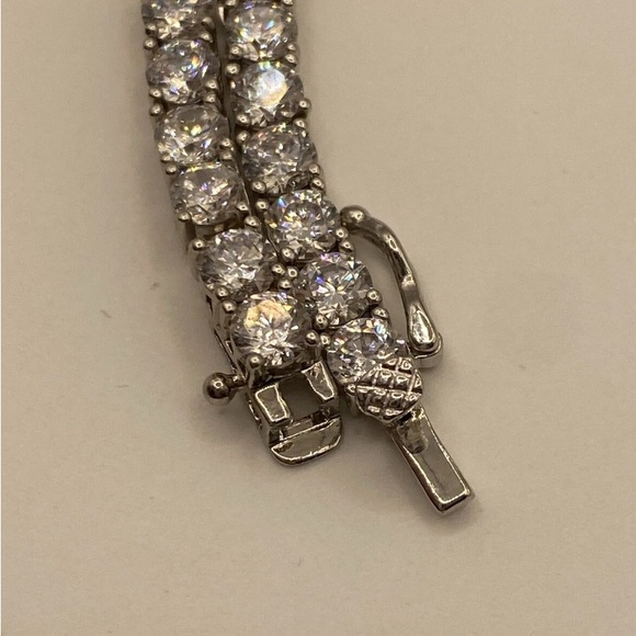 Choker Necklace 925 Sterling Silver China 16” 28.45 Grams Cubic Zircons - Picture 7 of 8